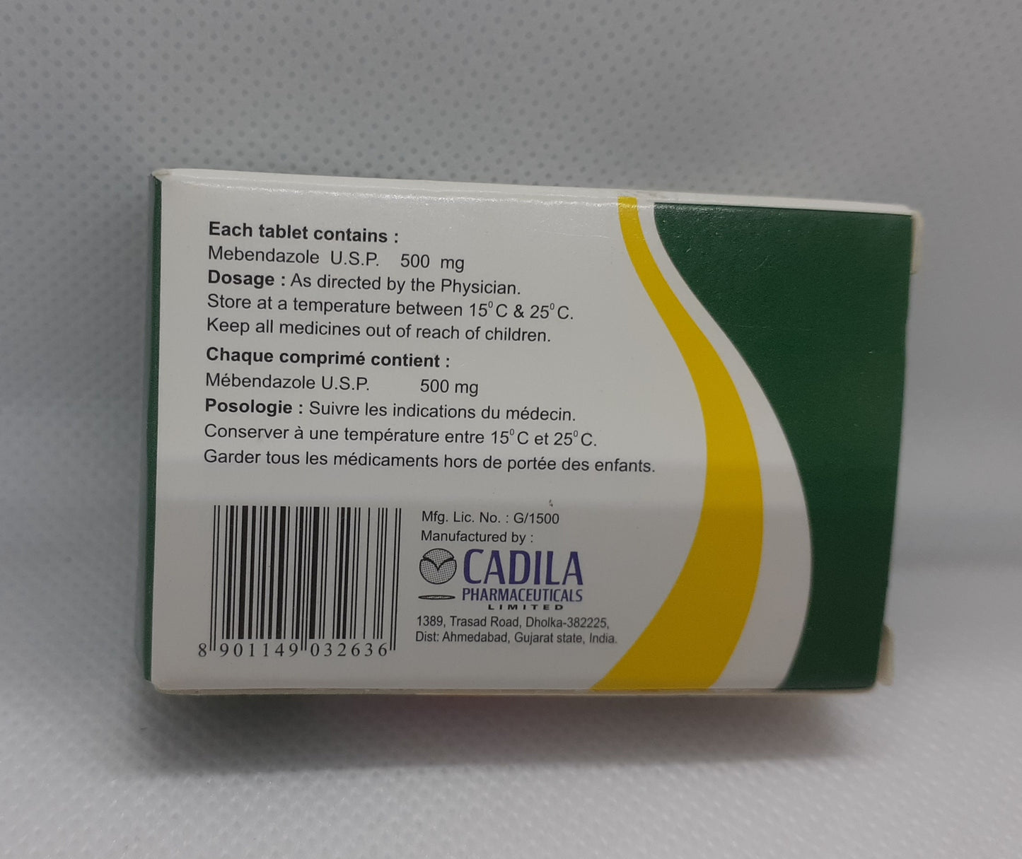 Mebendazole 500mg , 25 Box